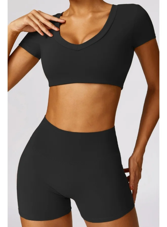 KAWN.YOGA Womens Crop Top Shirt Short Sleeves - Padded Low Impact Workout Yoga Shirt with Removable Built in Bra