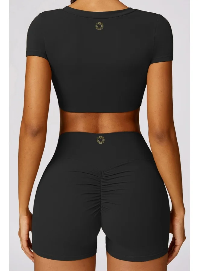 KAWN.YOGA Womens Crop Top Shirt Short Sleeves - Padded Low Impact Workout Yoga Shirt with Removable Built in Bra