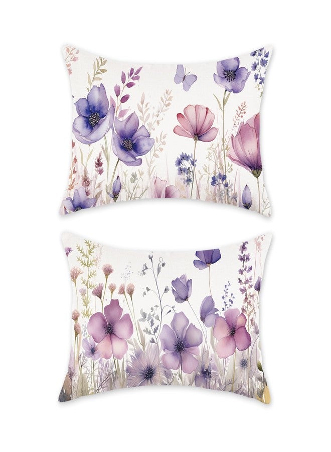 TAJWE Floral Throw Pillow Covers 12x20 Set of 2 Spring Summer Outdoor Decor Lumbar Pillow Cases for Home Couch Decorations - Image 1