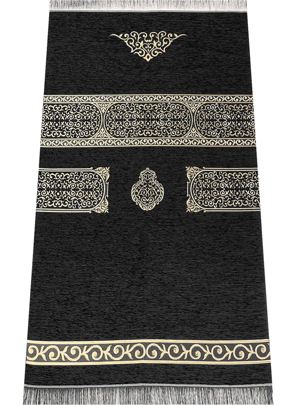 İhvan Online Kaaba Patterned Chenille Prayer Rug - Black