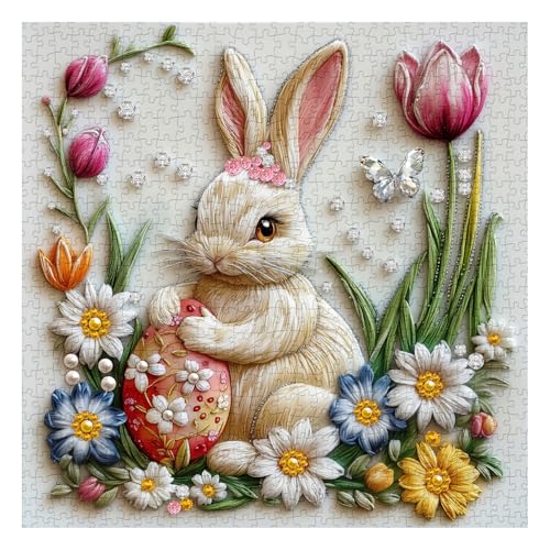PPuzzling Easter Bunny Puzzle for Adults 1000 Pieces Cute Rabbit with Spring Flowers Butterfly and Decorative Egg Jewel Art Jigsaw Puzzle Challenging Spring Garden Jigsaw Puzzle for Easter Lovers - Image 5