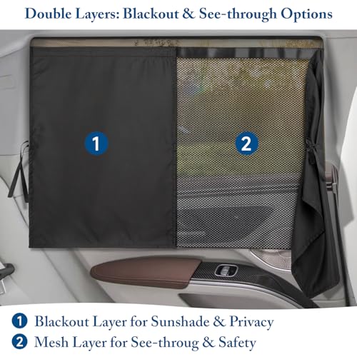 DIZA100 Car Window Shades, 2 Pack Car Sun Shade for Baby, Double Layer & Fully Open, Magnetic Back Window Curtain, Sun Shade Covers Privacy Screen - Image 2