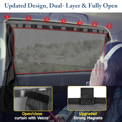DIZA100 Car Window Shades, 2 Pack Car Sun Shade for Baby, Double Layer & Fully Open, Magnetic Back Window Curtain, Sun Shade Covers Privacy Screen - Image 3