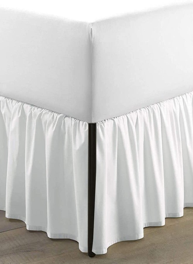 SKY BEDDINGS سكاي بيدنجز - تنورة سرير مكشكشة كاملة الحجم بزوايا مشقوقة - تنورة سرير مكشكشة بطول 21 بوصة مع قاعدة تغطي ثلاثة جوانب - 100% مايكروفايبر، أبيض - Image 1