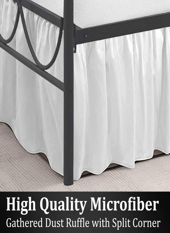 SKY BEDDINGS سكاي بيدنجز - تنورة سرير مكشكشة كاملة الحجم بزوايا مشقوقة - تنورة سرير مكشكشة بطول 21 بوصة مع قاعدة تغطي ثلاثة جوانب - 100% مايكروفايبر، أبيض - Image 4