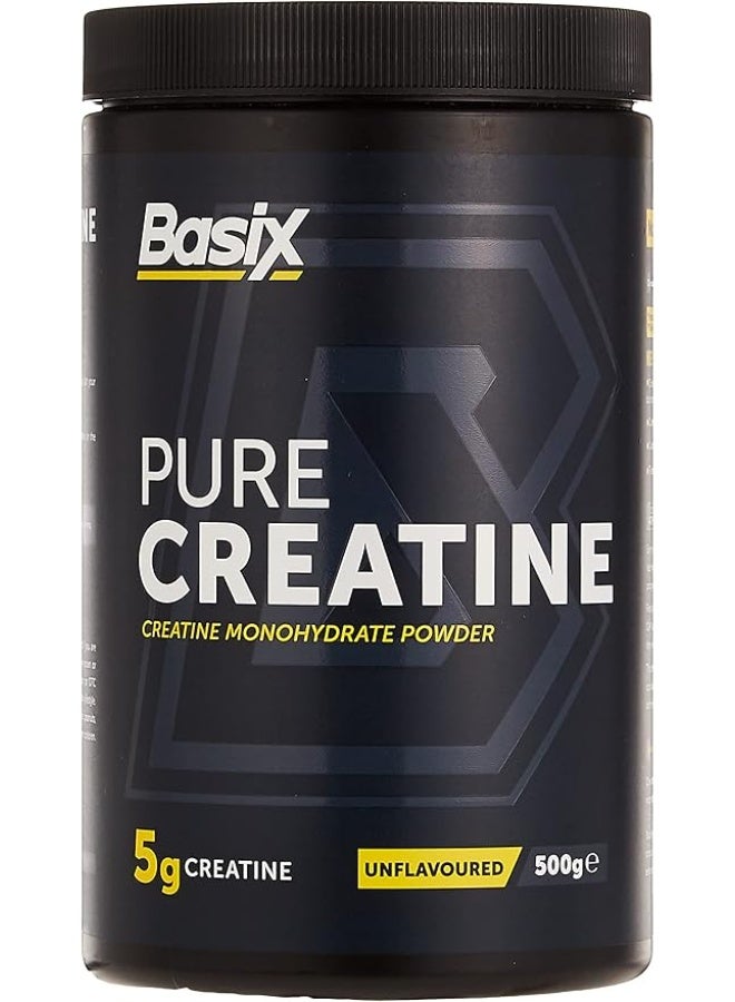 Basix Pure Creatine Monohydrate Powder Unflavored 500g – 5g Creatine per Serving for Strength, Power & Muscle Growth - Image 1