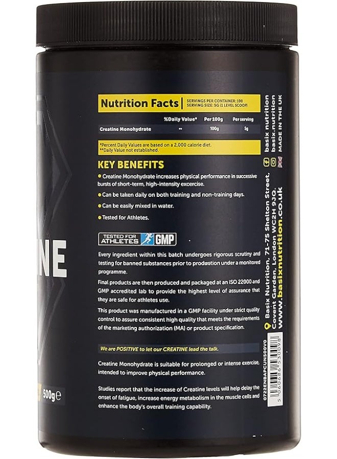 Basix Pure Creatine Monohydrate Powder Unflavored 500g – 5g Creatine per Serving for Strength, Power & Muscle Growth - Image 2
