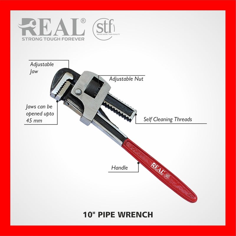 REAL stf REALstf Professional Plumbing Tool Set, 25.4 cm Water Pump Pliers, Adjustable Wrench 8", Pipe Wrench Stillson 10", 3-Piece Kit, Multicolour - Image 5