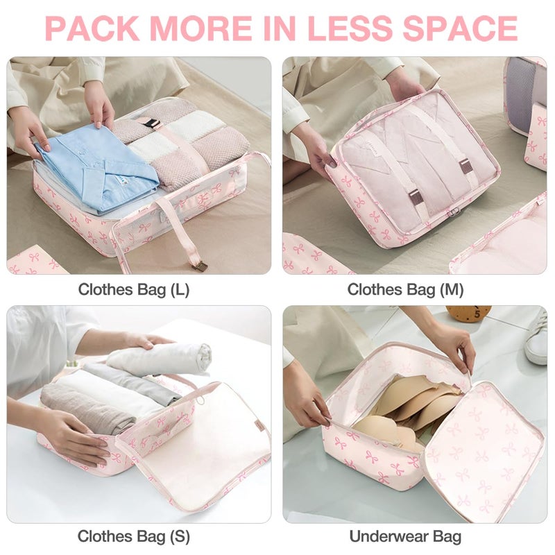 Hatisan 8 Set Packing Cubes for Suitcases,Suitcase Organizer with Shoe,Cosmetics,Clothing, and Accessories Bags for Travel Luggage Organizer Women Men(Pink Bows) - Image 4
