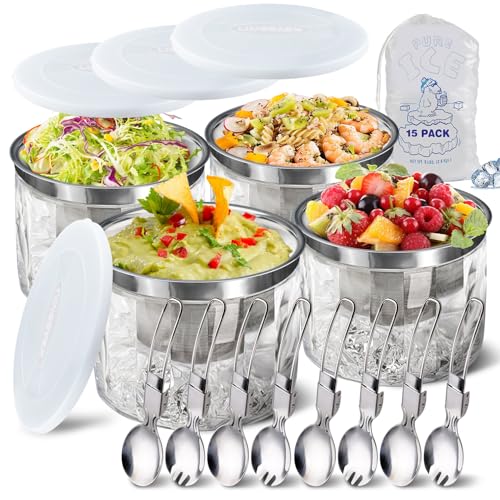 LIMOEASY Chilled Dip Bowl (4 Pack), 25oz Ice Serving Bowl with Lid for Parties, Cold Serving Dish for Hummus, Salsa, Guacamole, Sauces, Pasta - Image 1