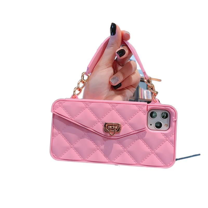 iPhone 13 Silicone Protective with Card Holder and Anti Fingerprint in Pink for On The Go Carry - Image 1