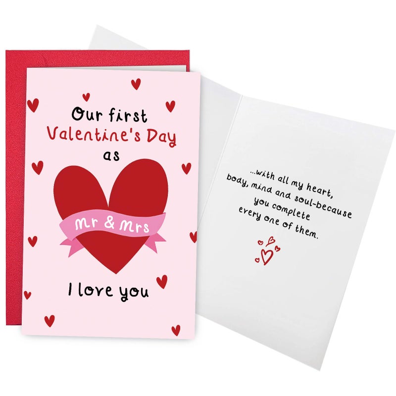 Ogeby First Valentine's Day Card for Husband Wife, Romantic 1st V-day Card for Him Her, Our First Valentine's Day As Mr & Mrs Cards - Image 1