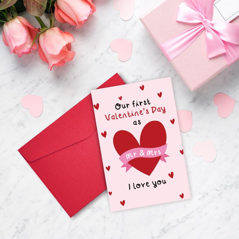 Ogeby First Valentine's Day Card for Husband Wife, Romantic 1st V-day Card for Him Her, Our First Valentine's Day As Mr & Mrs Cards - Image 5