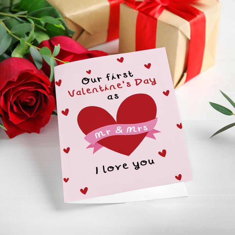 Ogeby First Valentine's Day Card for Husband Wife, Romantic 1st V-day Card for Him Her, Our First Valentine's Day As Mr & Mrs Cards - Image 2