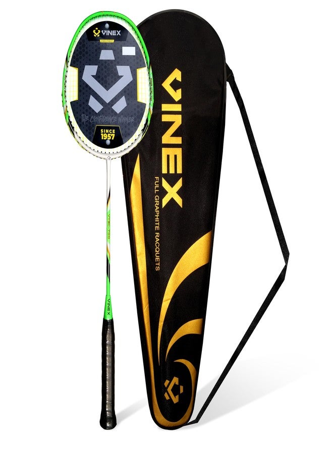 فينكس مضرب تنس الريشة VINEX VTEC 700 (83 غرام) | مضرب خفيف الوزن مصنوع من الجرافيت بنسبة 100%، بإطار فولكانو عريض ومرونة متوسطة | مضرب تنس ريشة للاعبين المحترفين مع حقيبة حمل (عبوة من قطعة واحدة) - Image 1