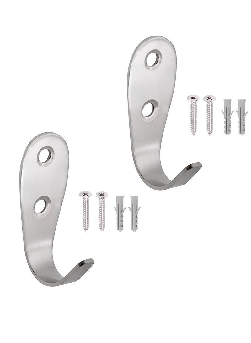 Royal Apex 2pcs Wall Mounted Hook with Screws & Fishers Heavy Duty Silver Wall Hanger for Clothes, Jackets, Robes, Towels, Hats, Keys, Bags & Cups Indoor & Outdoor Use (SIGLE SIDE HOOK) - Image 1