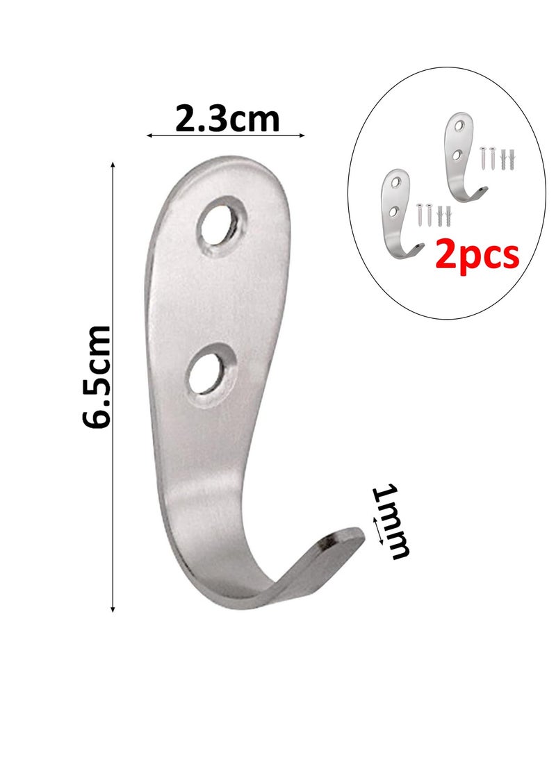 Royal Apex 2pcs Wall Mounted Hook with Screws & Fishers Heavy Duty Silver Wall Hanger for Clothes, Jackets, Robes, Towels, Hats, Keys, Bags & Cups Indoor & Outdoor Use (SIGLE SIDE HOOK) - Image 2