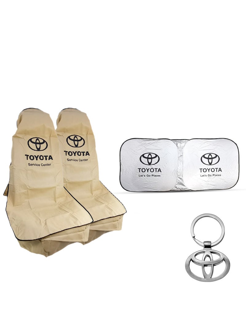TOYOTA مجموعة 2 قطعة غطاء مقعد سيارة تويوتا واقي شمس زجاج السيارة احصل على سلسلة مفاتيح سيارة تويوتا معدنية مجانية - Image 1