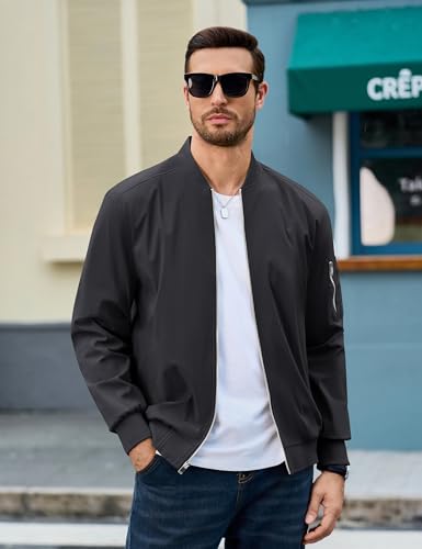 CRYSULLY Men's Bomber Jacket Lightweight Windbreaker Full Zip Up Waterproof Jackets Fall Winter Coats Black S - Image 2