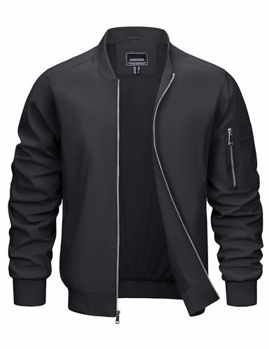 CRYSULLY Men's Bomber Jacket Lightweight Windbreaker Full Zip Up Waterproof Jackets Fall Winter Coats Black S - Image 1