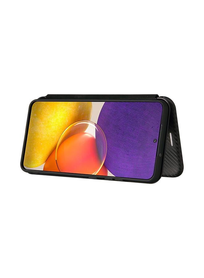اس-توب جراب لهاتف Samsung Galaxy A82 5G / Quantum 2 مصنوع من ألياف الكربون بتصميم أفقي قابل للطي مصنوع من مادة TPU + PC + جلد PU مع فتحة للبطاقات - Image 4