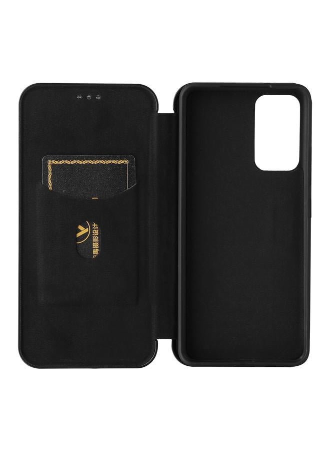 اس-توب جراب لهاتف Samsung Galaxy A82 5G / Quantum 2 مصنوع من ألياف الكربون بتصميم أفقي قابل للطي مصنوع من مادة TPU + PC + جلد PU مع فتحة للبطاقات - Image 5