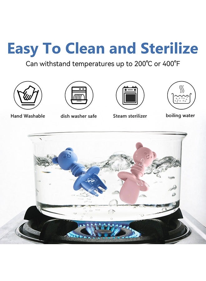 MiOne 4-Piece Silicone Baby Spoon and Fork Set for Baby Led Weaning Self-eat Training - Image 2