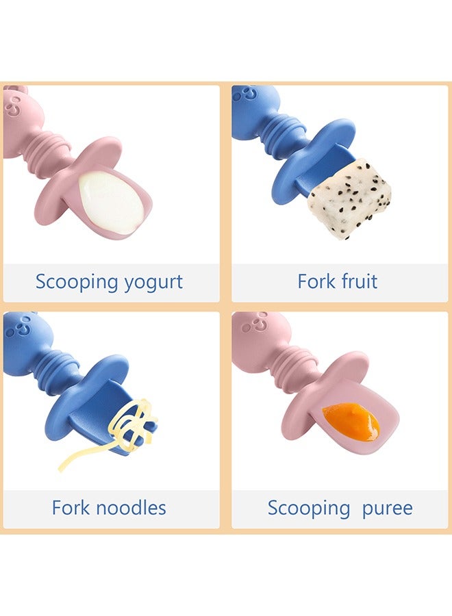 MiOne 4-Piece Silicone Baby Spoon and Fork Set for Baby Led Weaning Self-eat Training - Image 4