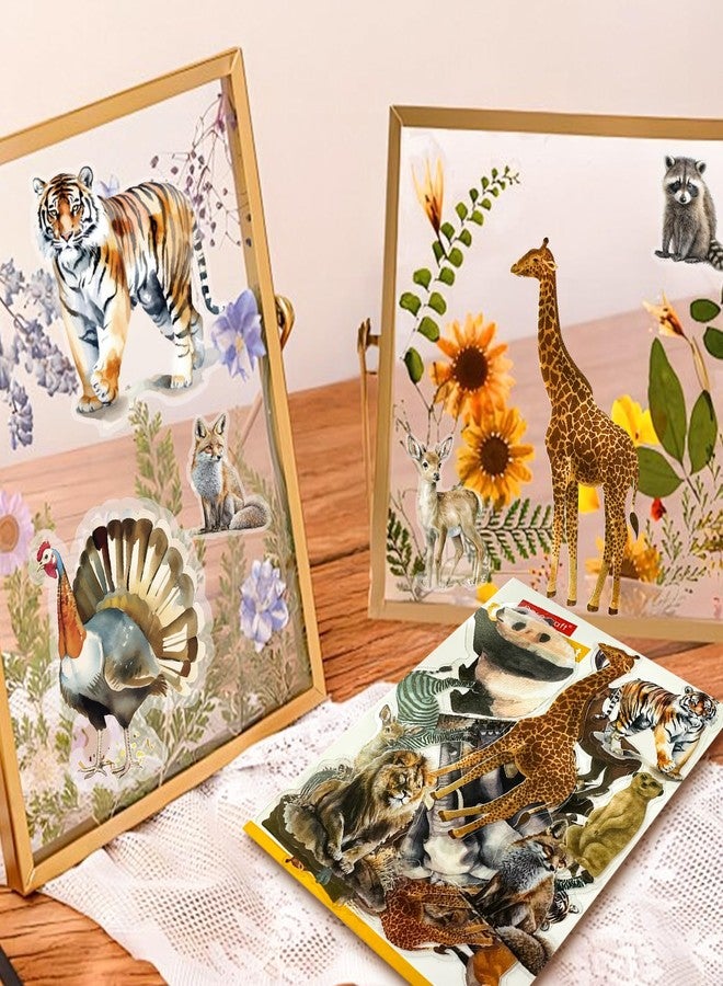 Desecraft 100Pcs Holographic Animal Stickers Nature Decorative Adhesive Watercolor Scrapbooking Supplies Journaling for Adults Card Making Scrapbook Materials Craft Daily Planner - Image 2