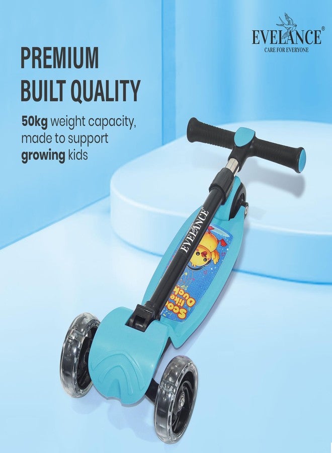 EVELANCE 3 Wheel Kids Road Runner Scooter with Adjustable Height, Foldable Kick Scooter for 3+ Years | Skating Scooter Outdoor Toy for Boys & Girls, Birthday Gift | 50kg Capacity(Blue) - Image 2