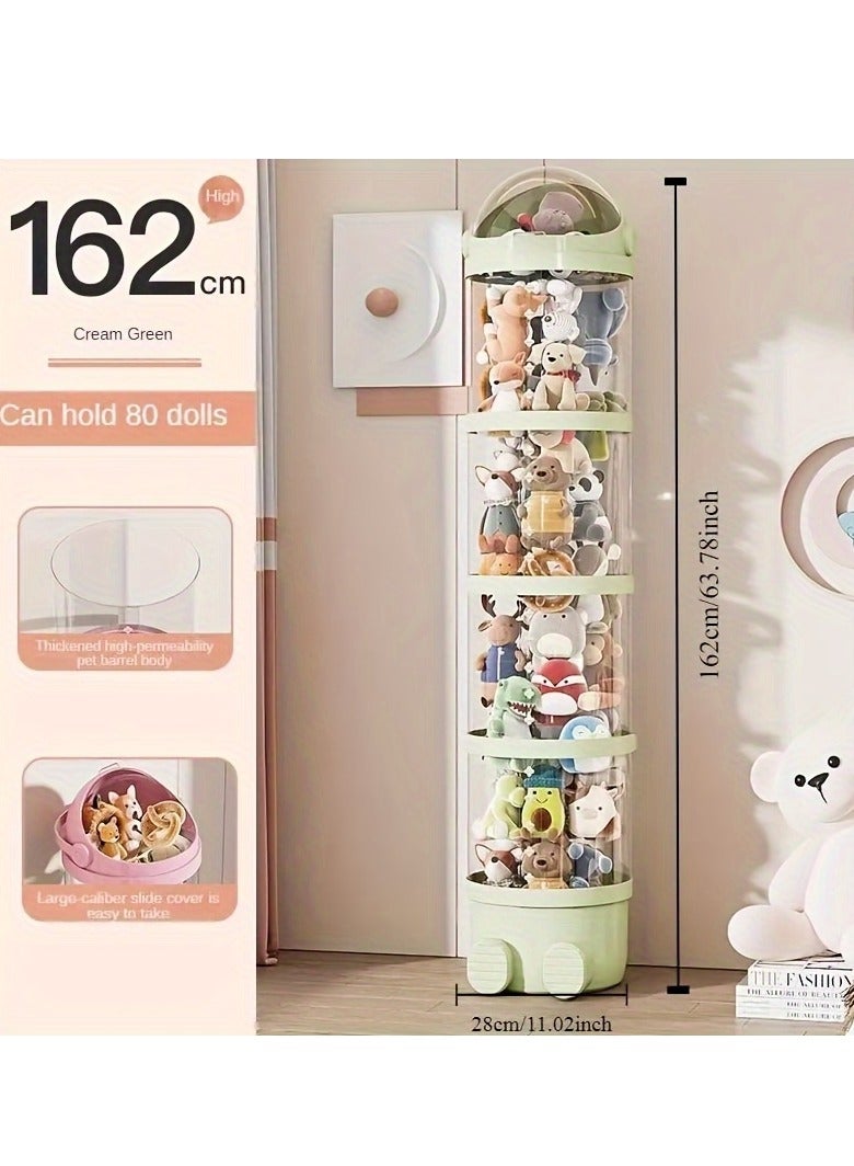 XiuWoo 1 Transparent multi-layer round flip-top acrylic doll storage box, waterproof plastic material, suitable for plush toys and puppets, decoration storage, round, gift packaging storage, green, 162cm - Image 2