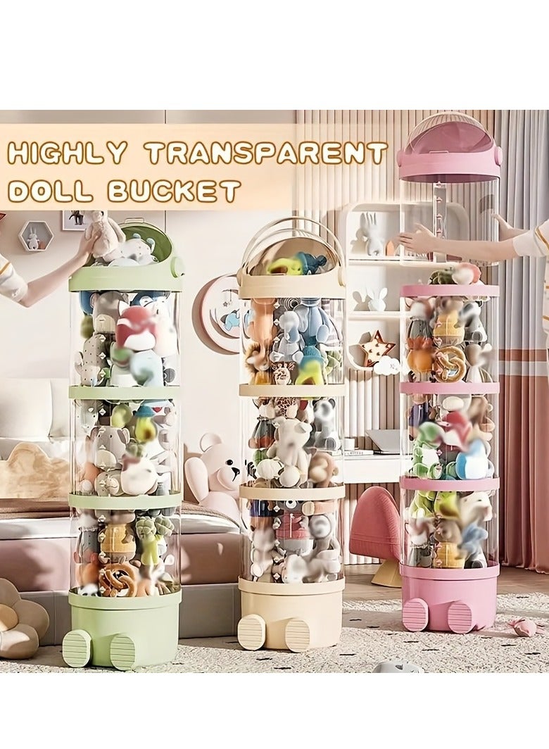 XiuWoo 1 Transparent multi-layer round flip-top acrylic doll storage box, waterproof plastic material, suitable for plush toys and puppets, decoration storage, round, gift packaging storage, green, 162cm - Image 4