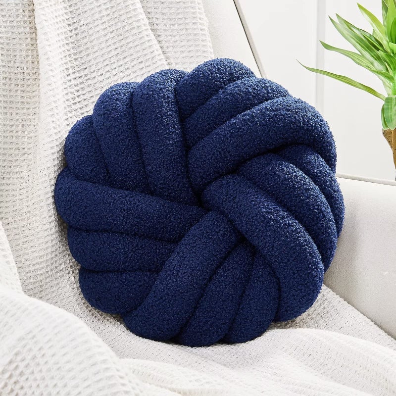 Uvvyui Knot Pillows 14 Inch Decorative Throw Pillows Round Pillows Cushion Soft Handmade Knotted Ball Pillow Plush Cushion Home Decor for Bed Couch Living Room Navy 14 Inch