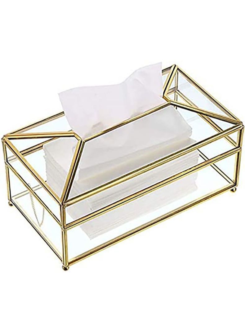 Y&D Elegant Transparent Tissue Holder Box Gold/Clear  - Image 1