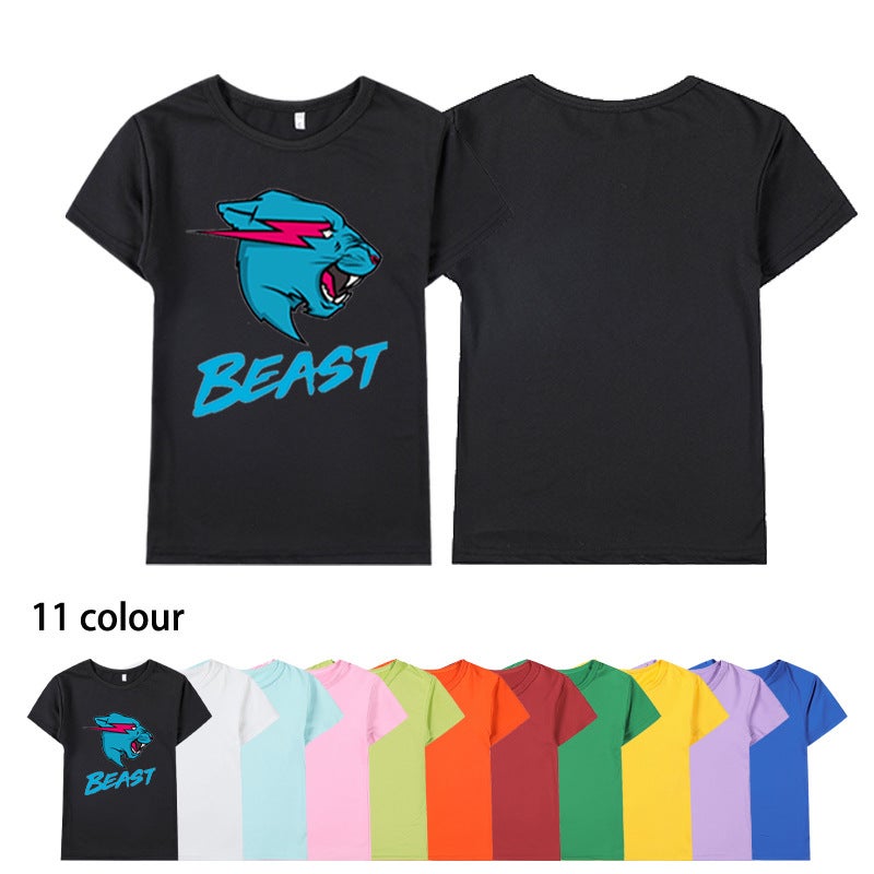 Independent Station -Selling Cartoon Mr Beast Boys And Girls Short-Sleeved T-Shirt Children'S Cartoon Printed Top - Image 2
