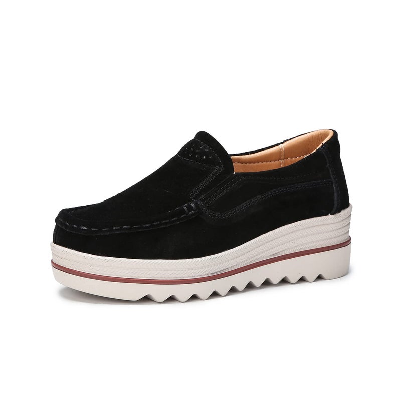 Ruiatoo Womens Slip on Loafers Comfortable Thick Soft Platform Sneakers Arch Support Casual Platform Shoes Black 35 - Image 1
