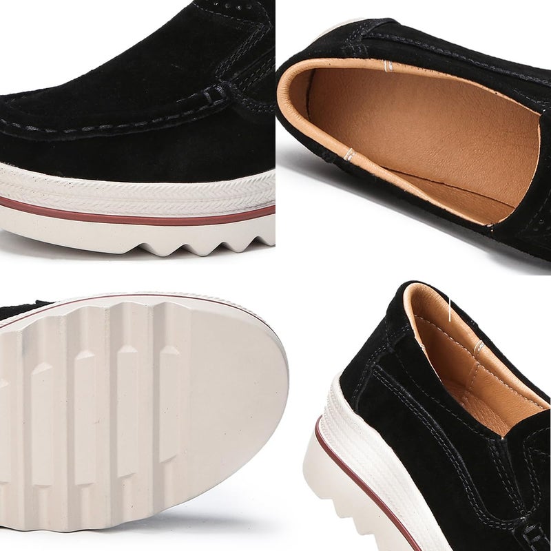 Ruiatoo Womens Slip on Loafers Comfortable Thick Soft Platform Sneakers Arch Support Casual Platform Shoes Black 35 - Image 2