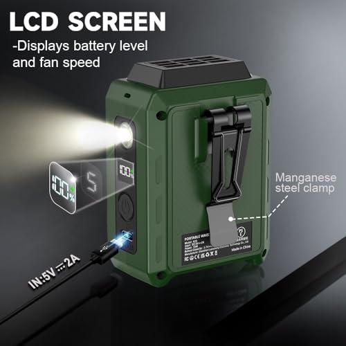 CAZOKASI Wearable Waist Clip Fan with Lighting Desktop Stand 16000rpm Runtime upto 20 hours (5000mAh / Green) - Image 3