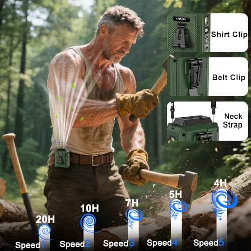 CAZOKASI Wearable Waist Clip Fan with Lighting Desktop Stand 16000rpm Runtime upto 20 hours (5000mAh / Green) - Image 4