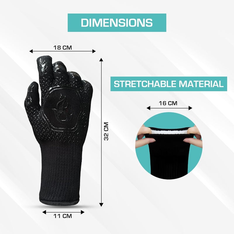 Peng Essentials BBQ Gloves| Heat Resistant Barbecue Gloves for Cooking| Grilling Gloves Non Toxiceco Anti-Slip| Protection of Hands from Fire Heat with Premium Silicon Gloves 1-Pair, (Black) - Image 5
