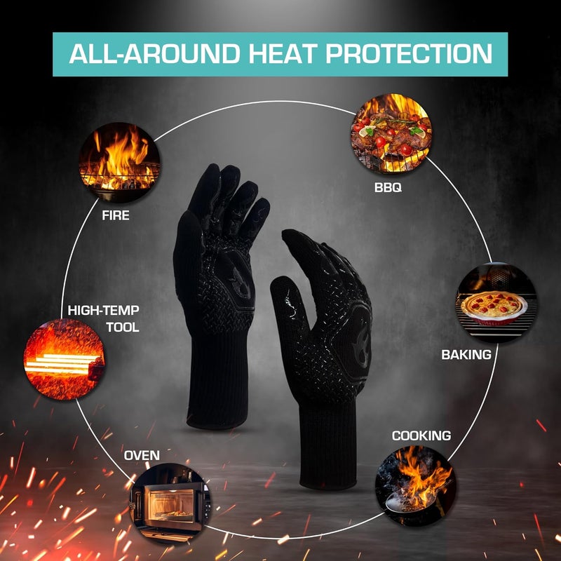 Peng Essentials BBQ Gloves| Heat Resistant Barbecue Gloves for Cooking| Grilling Gloves Non Toxiceco Anti-Slip| Protection of Hands from Fire Heat with Premium Silicon Gloves 1-Pair, (Black) - Image 4