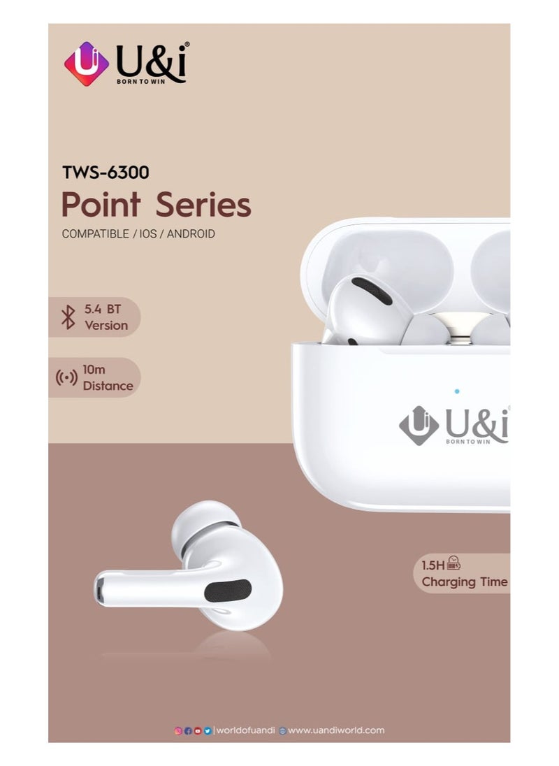 U&i - U&I 6300 Wireless Earbuds, Bluetooth Earbuds with 20-Hour Battery Life, 20 Hours Talk Time, 1-Hour Fast Charging, 400-Hour Standby, 10M Wireless Range, Compact and Comfortable Design – White - Image 1