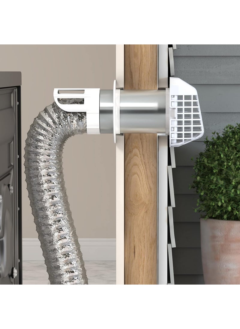 Deflecto Deflecto Supurr Guard Louvered Dryer Vent Hood with Pipe and Collar White and Silver 4 GVHAW4  - Image 3