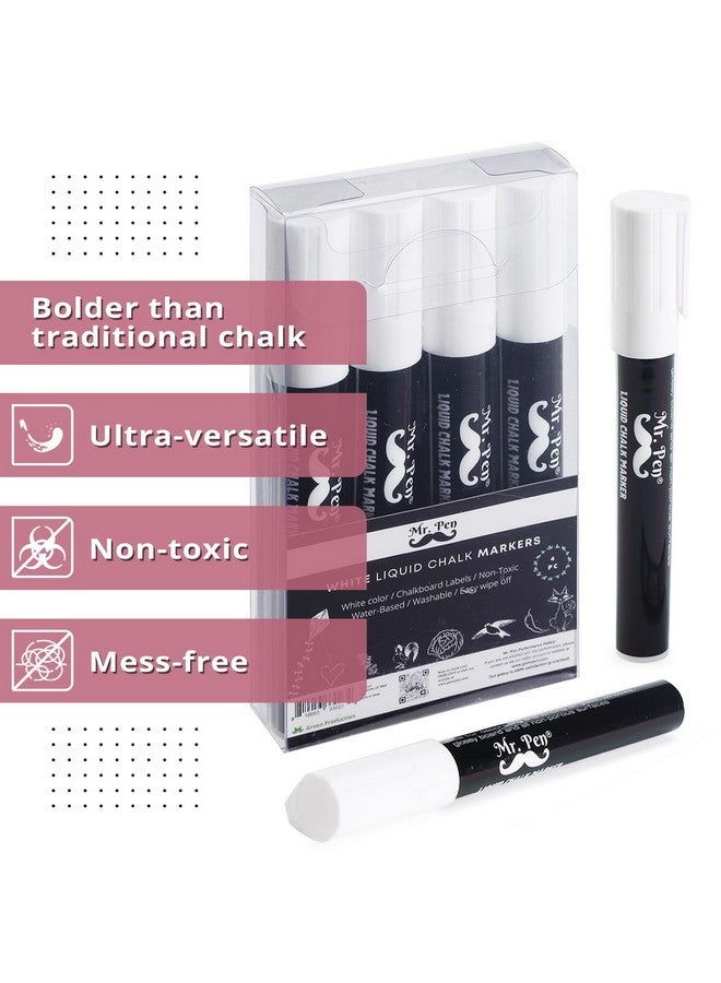 Mr. Pen Markers طباشير بيضاء، 4 عبوات، طرف مزدوج، 8 ملصقات، Marker طباشير سائلة بيضاء، للأسطح غير المسامية، Markers طباشير، Markers بيضاء قابلة للمسح، Markers طباشير للسبورة، قلم سبورة - Image 4