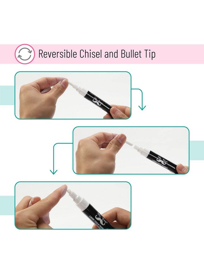 Mr. Pen Markers طباشير بيضاء، 4 عبوات، طرف مزدوج، 8 ملصقات، Marker طباشير سائلة بيضاء، للأسطح غير المسامية، Markers طباشير، Markers بيضاء قابلة للمسح، Markers طباشير للسبورة، قلم سبورة - Image 5