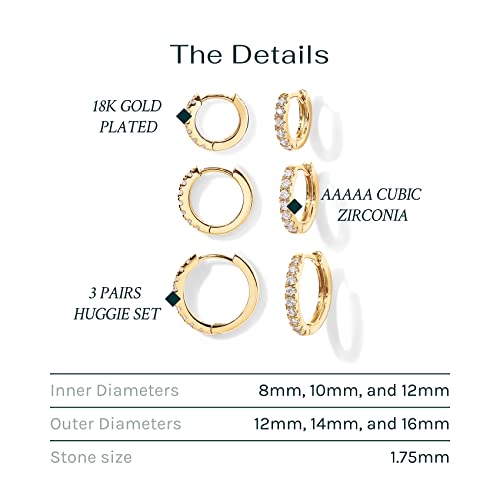 PAVOI 18K Huggie 3 Earring Pack (8mm, 10mm and 12mm) (3 Pack Huggies, Rose Gold) - Image 3