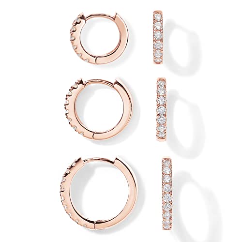 PAVOI 18K Huggie 3 Earring Pack (8mm, 10mm and 12mm) (3 Pack Huggies, Rose Gold) - Image 1