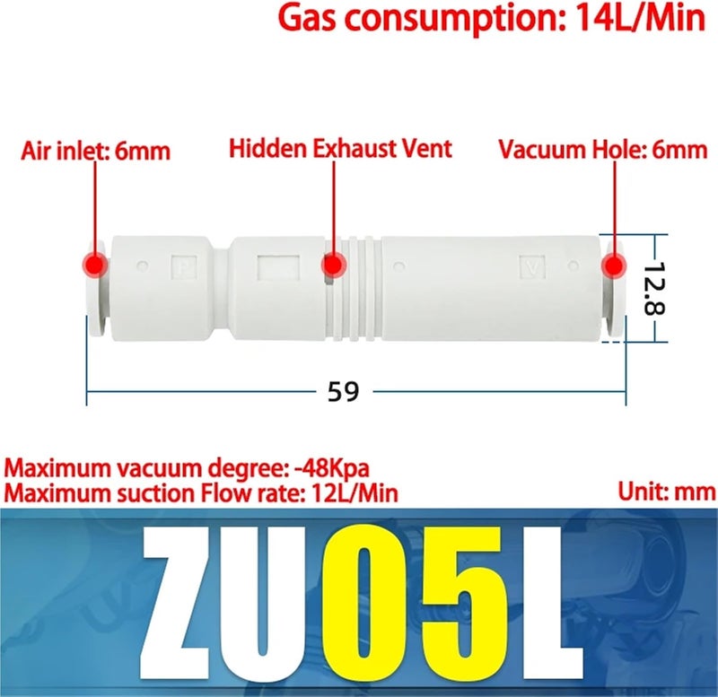 1pc AFR Tubular Straight Through ZU05S ZU07S ZU05L ZU07L Pneumatic ZU Tube vacuum generator negative pressure vacuum generator(ZU05L) - Image 2