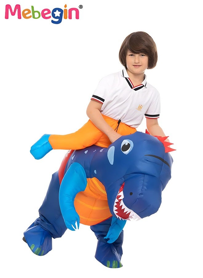 MEBEGIN - Kids Inflatable Dinosaur Costume, Dinosaur Rider Outfit with Blower and Battery Case, Cartoon Doll Clothing, Funny Blow up Pretend Toy Costume for Dess up Parties, Festivals and Cosplay Games, Suitable 90-130cm Height, 4 AA Batteries Required(Not Included) - Image 1