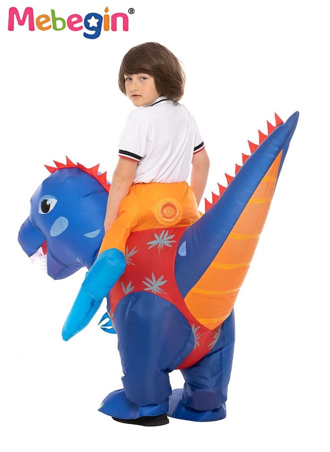 MEBEGIN - Kids Inflatable Dinosaur Costume, Dinosaur Rider Outfit with Blower and Battery Case, Cartoon Doll Clothing, Funny Blow up Pretend Toy Costume for Dess up Parties, Festivals and Cosplay Games, Suitable 90-130cm Height, 4 AA Batteries Required(Not Included) - Image 1